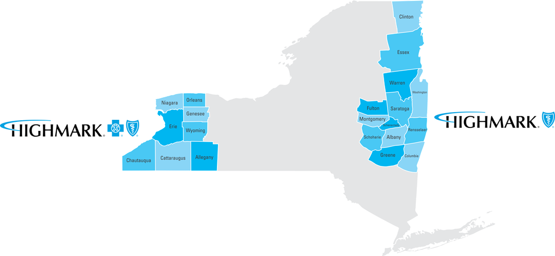 new york state map with highlights on western new york and north eastern new york