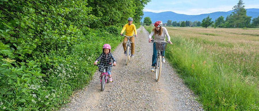 Family riding bikes