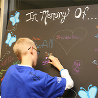 Boy writing on a chalkboard