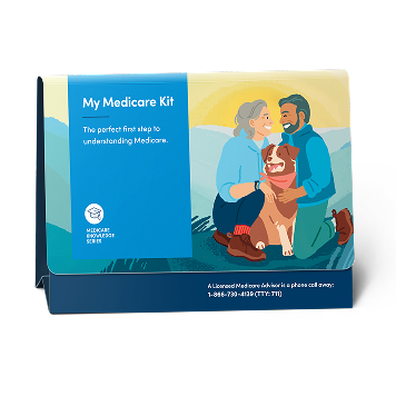 A My Medicare Kit" box with a picture of a couple and their dog, with info on how to understand Medicare and contact a Medicare Advisor.