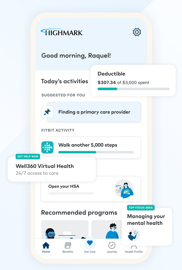 user interface of the highmark plan app