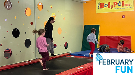 kids on small trampolines at rolly pollies
