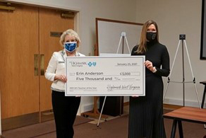 2021 West Virginia Teacher of the Year receives a symbolic oversized check from Highmark West Virginia.